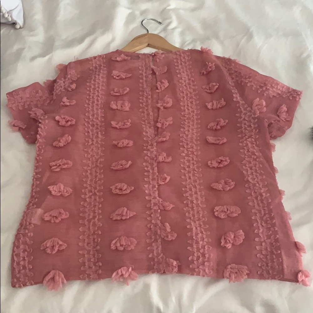 Solid Stereo Flowers Keyhole Back Blouse - image 5